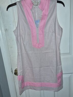 Sail to Sable Blush With Pink Trim Linen-Collared Shift Size M